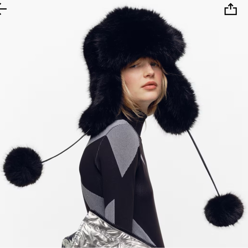 Perfect Moment Black Faux Fur Pom Trapper Hat